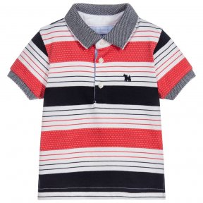 Mayoral boys  navy blue and coral striped cotton polo shirt with dog motif