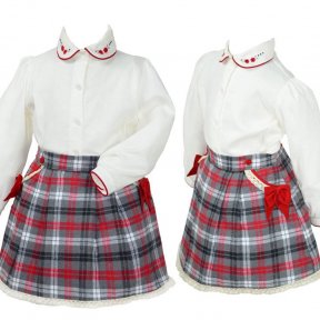 Pretty originals red & grey checked skirt set with a cream blouse BD01751