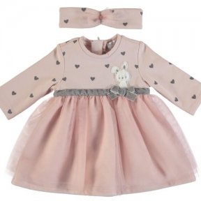 Mayoral baby girls long sleeved dress, pink, heart detail, matching headband A/W2021 2874