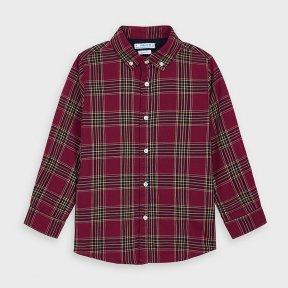 Mayoral mini boys red checked shirt, collar, button fastening, navy, yellow, white 4147 AW20
