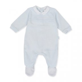 Tutto Piccolo baby blue baby grow, white collar, embroidered trim, back popper fastening  9082