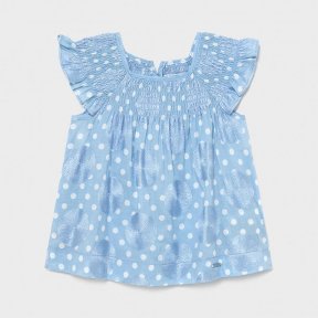 Mayoral Baby girls blue short sleeved dress, white polka dots 1982