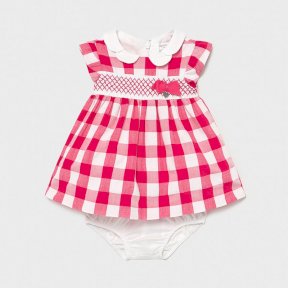 Mayoral Newborn girls white, pink checked dress, zip fastening, smocking, matching pants 1833