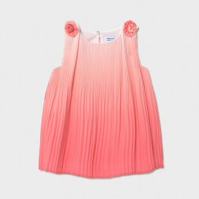 Mayoral Baby girl coral pleated dress, sleeveless, back button fastening. 1986