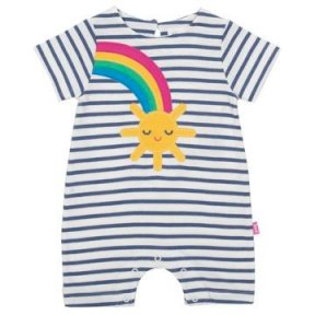 100% organic cotton white & blue short sleeved romper, rainbow, sun appliqué Kite Clothing 12-8097-BUR