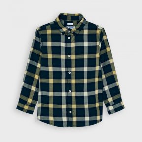 Mayoral mini boys green, navy checked shirt, long sleeved, button fastening, collar 4168