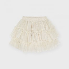 Mayoral Mini girls almond cream tulle skirt, gold glitter thread, adjustable waist band 4901