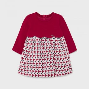 Mayoral baby girls red dress, patterned skirt, zip fastening, lined 2911