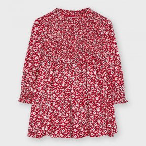 Mayoral mini girls long sleeved red dress, flower pattern, elasticated top 4922