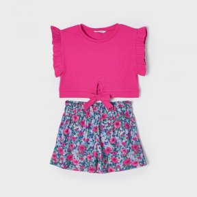 Mayoral mini girls magenta pink top & floral shorts set, elasticated waist, blue, green, pink 3289