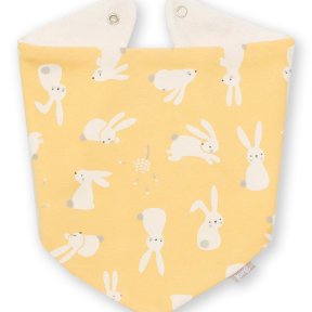 Kite clothing reversible bib, yellow, white, bunny design, popper fastening, organic cotton 31-1471-BUA