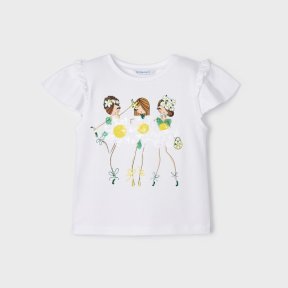 Mayoral mini girls top, white, print, sequin design 3055 