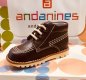 Andanines boys chocolate brown leather boots. Cream stitching embellishment with matching cream laces. Soft leather insole and lining.