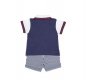 Tutto Piccolo nautical shorts set made in comfortable cotton jersey. The red, white and navy blue polo shirt has oars and a lifebuoy embroidered on the chest. The navy blue and white striped shorts have an elasticated waistband. 8691