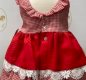 Babine red, white dress gingham, lace, button fastening 2122023