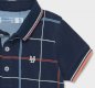Mayoral navy check short sleeved polo shirt, button fastenings, pale blue, orange 1106