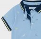 Mayoral short sleeved patterned polo shirt, pale blue, navy, button front fastening 1105