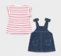 Mayoral newborn girls denim skirt dungarees  white and pink  stripe top. 1840