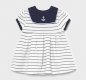 Mayoral Newborn girls sailor dress, navy white strip, nautical detail, front button fastening. 1801