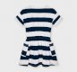 Mayoral Mini girls short sleeved striped dress, blue, white, fitted waist, front pockets 3957