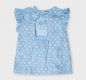 Mayoral Mini girls blue blouse, white polka dots, back button fastening. 3188