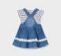 Mayoral baby girls denim dungaree skirt, stripe top. 1980